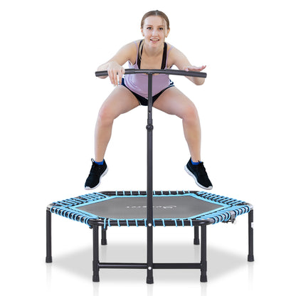 Exercise Trampoline, Portable & Foldable Fitness Trampoline Rebounder with 3-Level Adjustable T-Bar, Great for Adults Kids Working Out, Blue