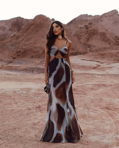 **SALE** 50% OFF Tie-dye Sexy Front Empty Spaghetti Straps Sleeveless Elegant Vacation Dress