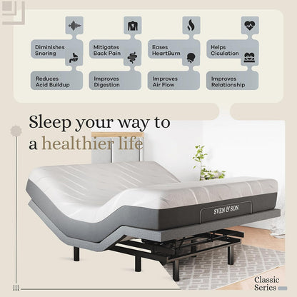 Luxury King Adjustable Bed Base with Massage, Under-Bed Lights, USB, and 14-Inch Medium Soft Hybrid Mattress - Experience Zero Gravity Comfort!