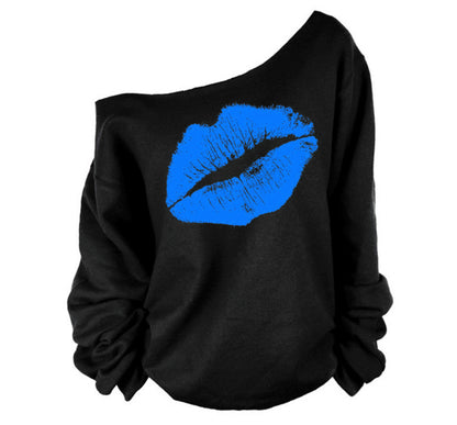 Lip Print Slant Shoulder Top – Trendy One-Shoulder Fashion Statement
