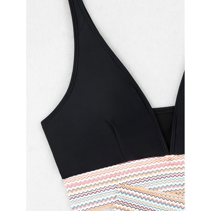 Women's High Waisted Bikini Sets Two Piece Tummy Control Swimsuit Color Block Bathing Suits