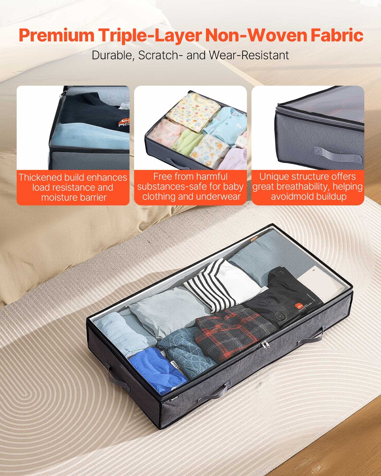 Under Bed Storage Containers with Clear Lids – 90L Large Space-Saving Organizer (6-Pack)