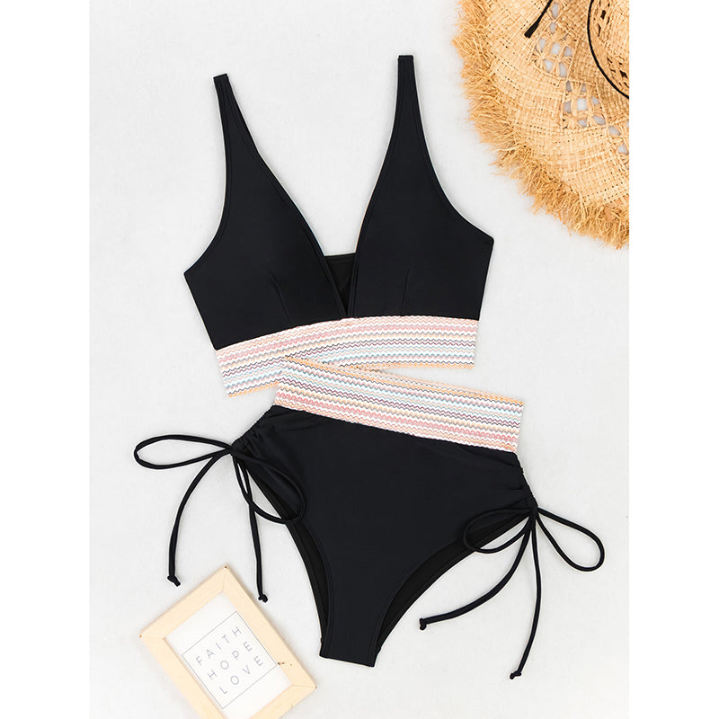 Women's High Waisted Bikini Sets Two Piece Tummy Control Swimsuit Color Block Bathing Suits