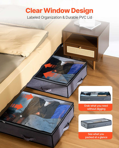 Under Bed Storage Containers with Clear Lids – 90L Large Space-Saving Organizer (6-Pack)