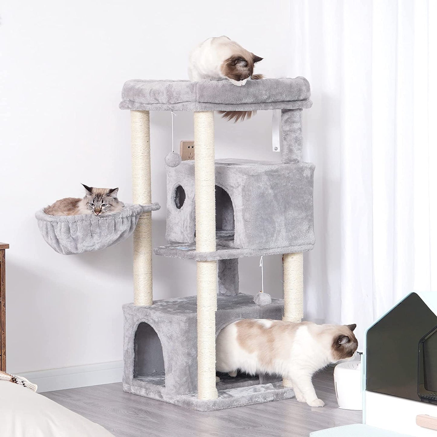 Ultimate Multi-Level Cat Tree Condo - Spacious Tower with Sisal Scratching Posts & Cozy Plush Perches for Large Cats
