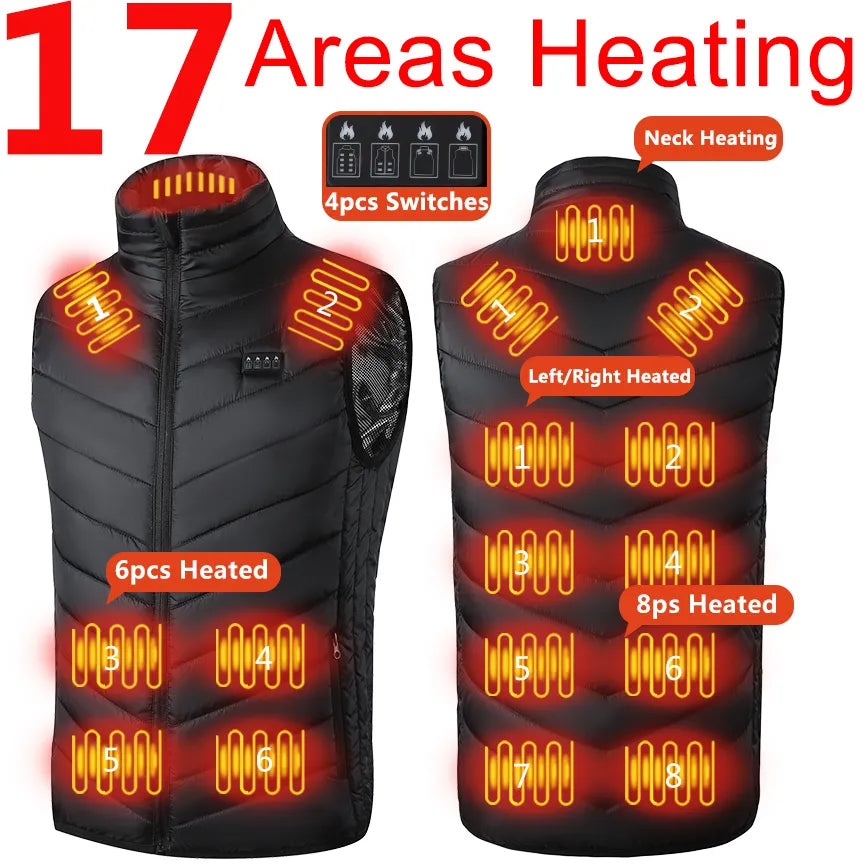 Ultimate USB Heated Vest for Men & Women - 17/13/9 Adjustable Heating Zones for Maximum Comfort