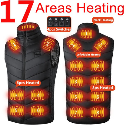 Ultimate USB Heated Vest for Men & Women - 17/13/9 Adjustable Heating Zones for Maximum Comfort