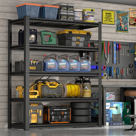 59 Inches Metal Garage Storage Rack, Heavy-Duty Steel Moisture-Proof And Waterproof 5-Layer Adjustable Storage Shelving Designed For Warehouse
