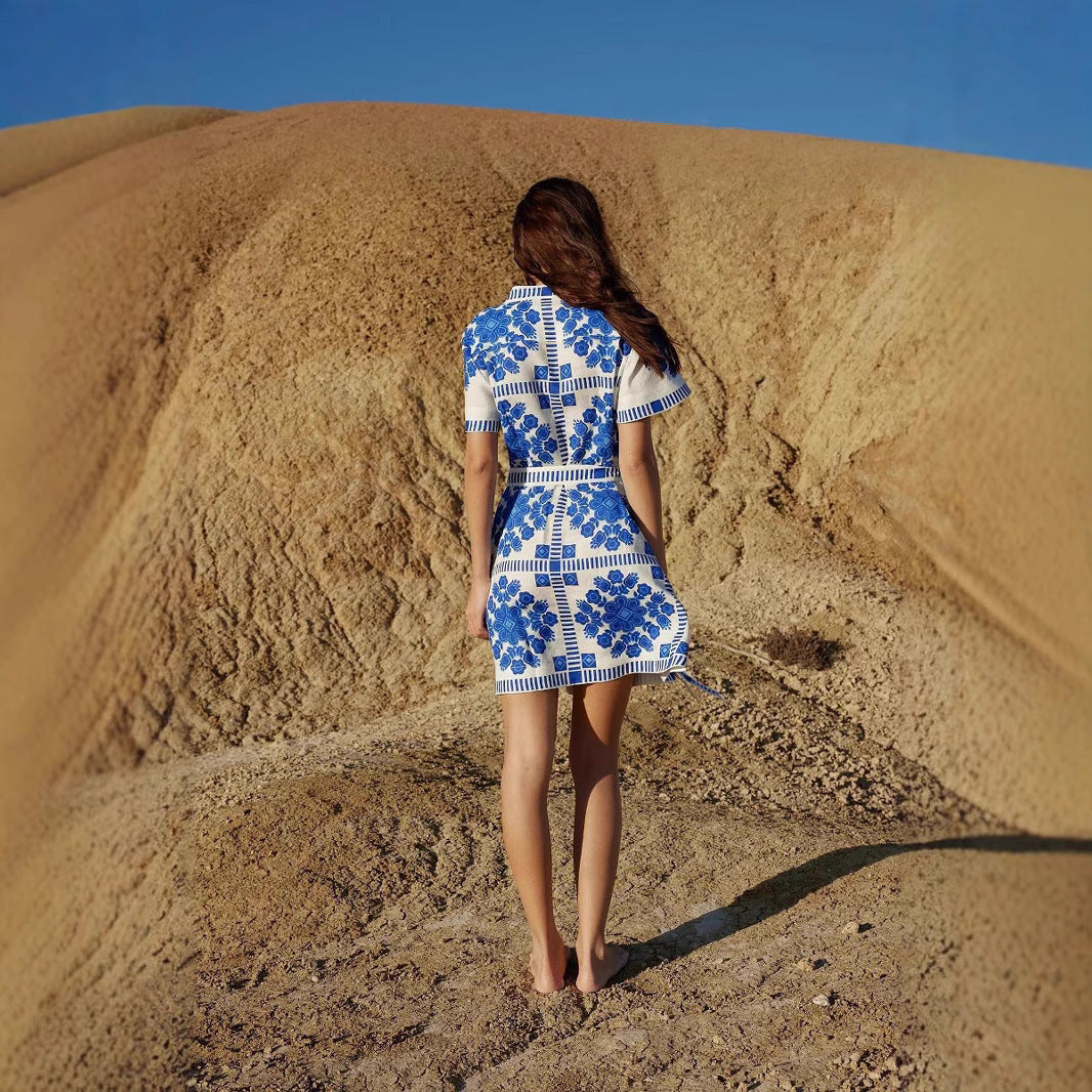 Women's Fashion Printed Lace Up Dress