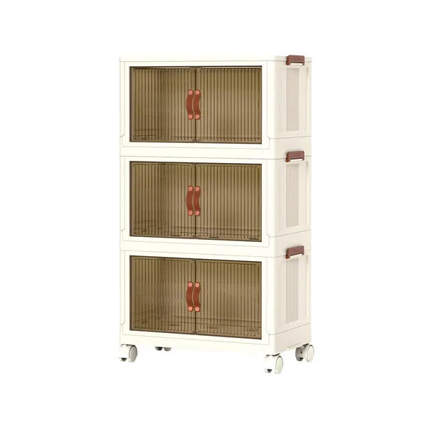 3Pcs Foldable Storage Bins With Lid Front Magnetic Door Collapsible Stackable Closet Organizer Containers With 4Pcs Rotatable Wheels 8Pcs Small Wheels