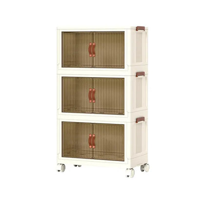 3Pcs Foldable Storage Bins With Lid Front Magnetic Door Collapsible Stackable Closet Organizer Containers With 4Pcs Rotatable Wheels 8Pcs Small Wheels