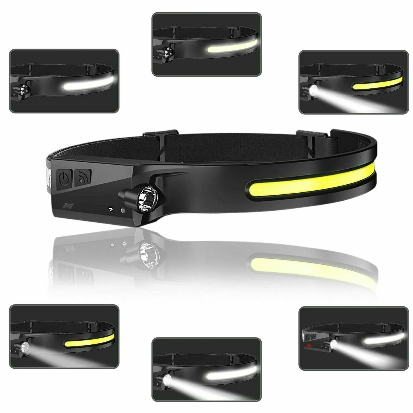 LED Headlamp USB Rechargeable Headlight Torch Work Light Bar Head Band Lamp