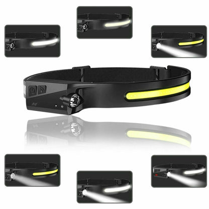 LED Headlamp USB Rechargeable Headlight Torch Work Light Bar Head Band Lamp