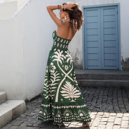 Women's Holiday Style Printed Front Cross Mid-length Dress