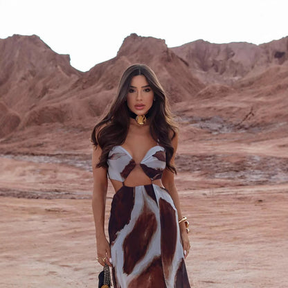 **SALE** 50% OFF Tie-dye Sexy Front Empty Spaghetti Straps Sleeveless Elegant Vacation Dress