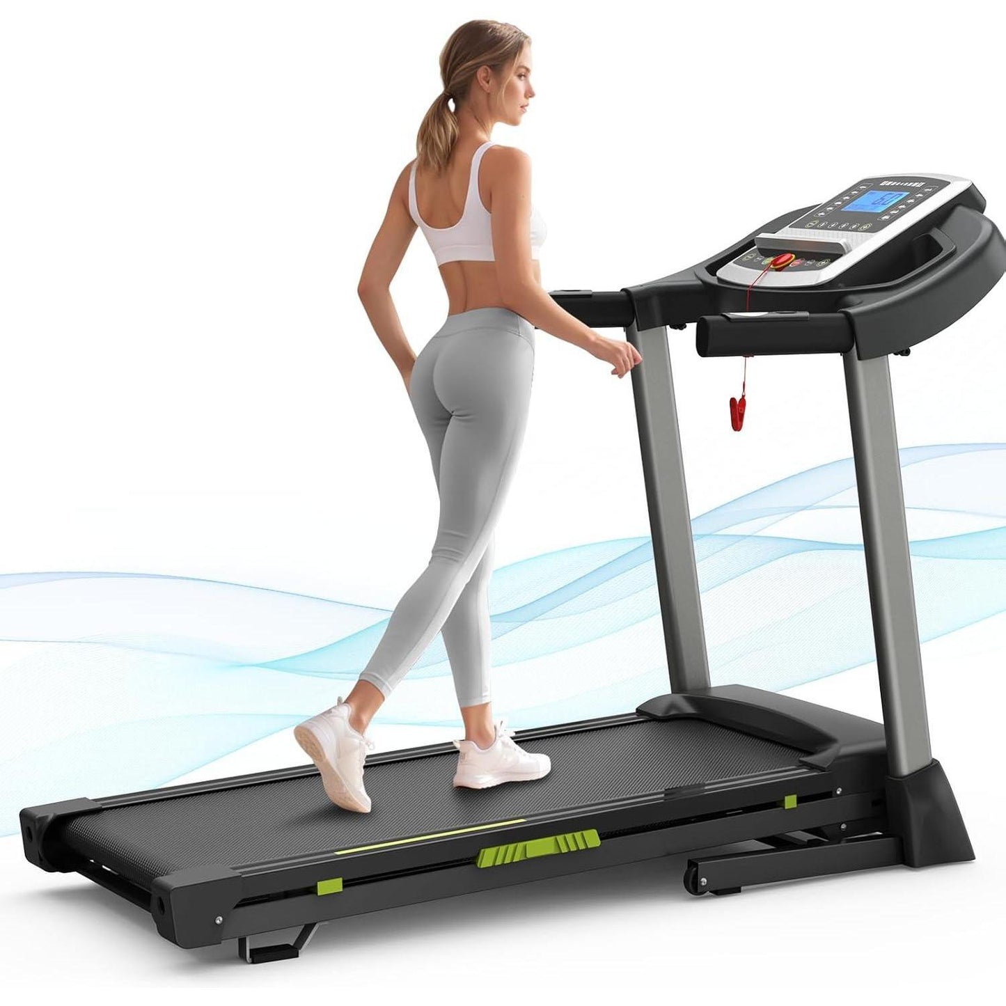 This portable folding treadmill features a silent motor, dual shock absorption, and a 330 lb weight capacity—perfect for home workouts without noise