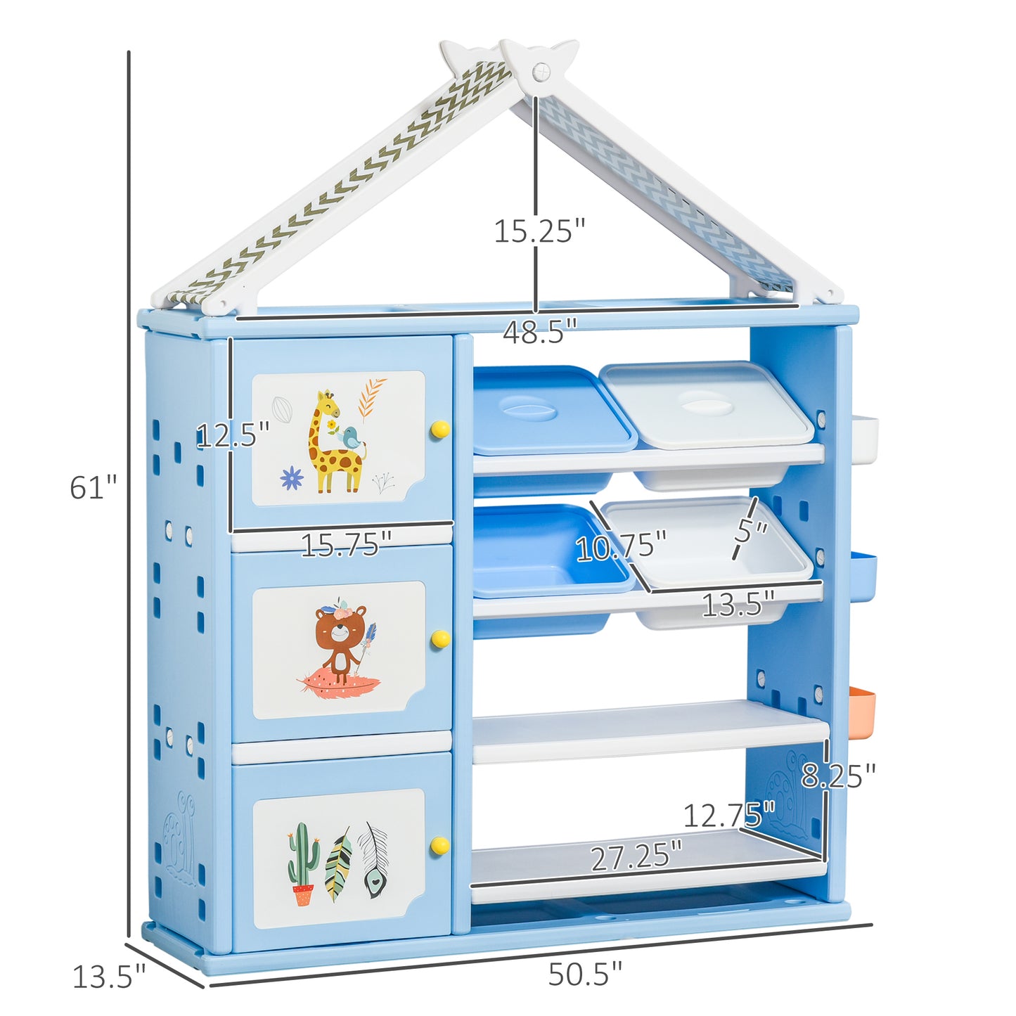Toy storage unit with 4 removable bins—perfect for organizing kids’ rooms and playrooms.