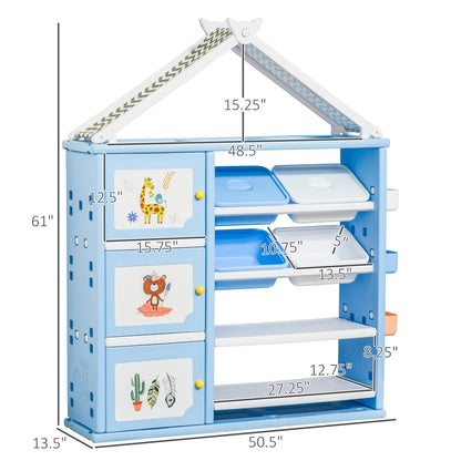 Toy storage unit with 4 removable bins—perfect for organizing kids’ rooms and playrooms.