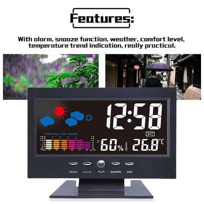 LED Digital Alarm Clock with Snooze, Calendar, Thermometer & Hygrometer Weather Display