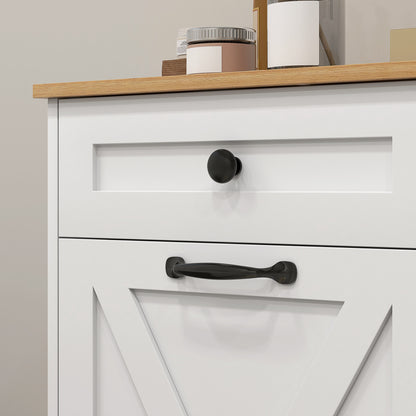 Tilt Out Laundry Hamper Cabinet, Bathroom Storage Cabinet with 2 Removable Baskets and 2 Drawers, White