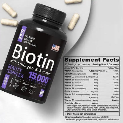 Biotin Hair Supplement Capsules for Hair Growth Strength & Shine