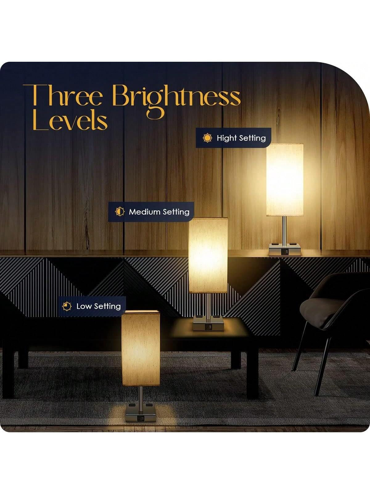 Sleek Touch Control Bedside Lamp with USB C+A Ports & AC Outlets - 3-Way Dimmable Nightstand Light for Bedroom & Living Room (LED Bulb Included, Chrome Finish)