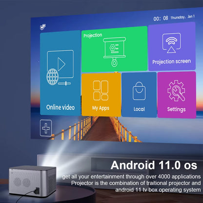Elevate Your Home Cinema with the Android 11 4K Smart Projector - 580ANSI, 1920x1080P Full HD, Wifi6 & BT5.0, Voice Control