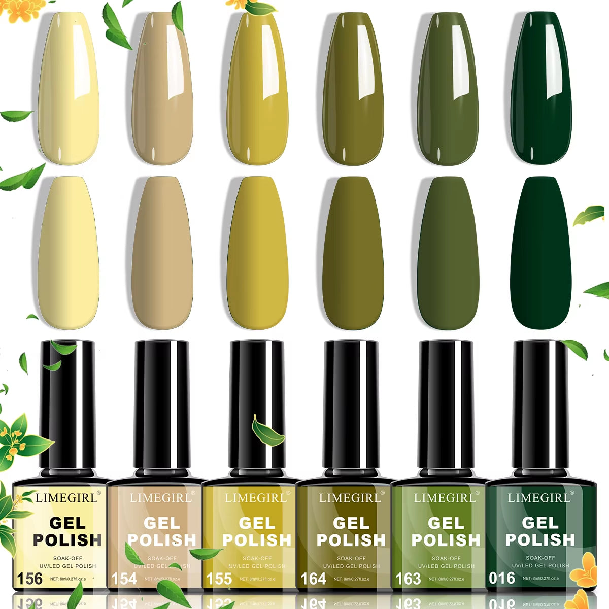 LIMEGIRL Nail Gel Polish Set, Manicure High Gloss Semi Permanent Soak-Off Enamels Kit, Colorful Nail Gel for Nail Art Salon
