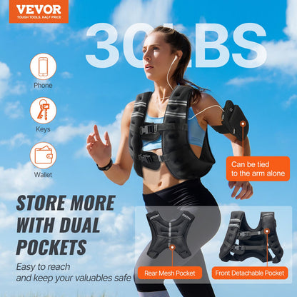 Weighted Vest, 30 Lbs Weight Vest With Reflective Stripe, Adjustable Buckle Body Weight Vest For Men Women, Workout Equipment For Strength Training
