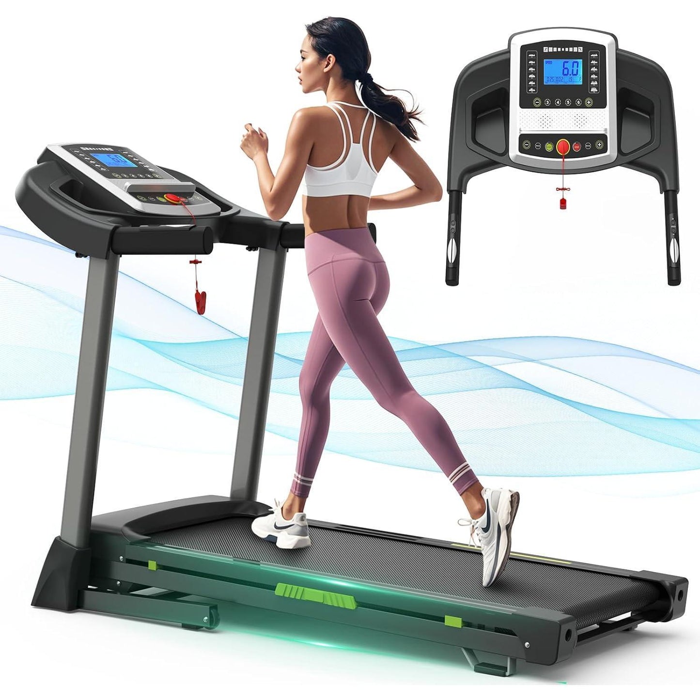 This portable folding treadmill features a silent motor, dual shock absorption, and a 330 lb weight capacity—perfect for home workouts without noise