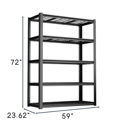 59 Inches Metal Garage Storage Rack, Heavy-Duty Steel Moisture-Proof And Waterproof 5-Layer Adjustable Storage Shelving Designed For Warehouse