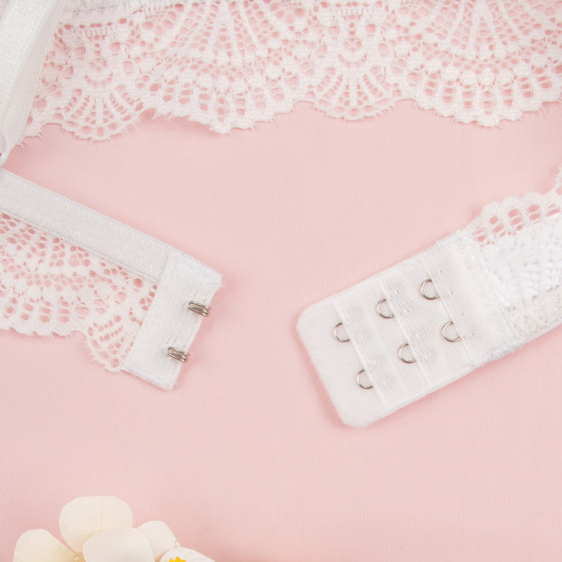 Elegant white lace lingerie designed to flatter curves and boost confidence.