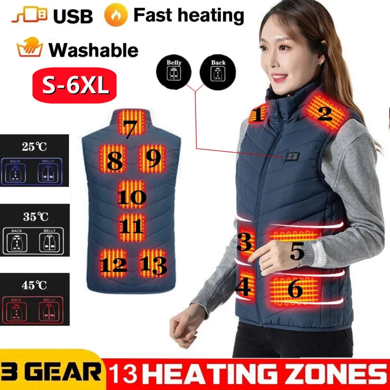 Ultimate USB Heated Vest for Men & Women - 17/13/9 Adjustable Heating Zones for Maximum Comfort