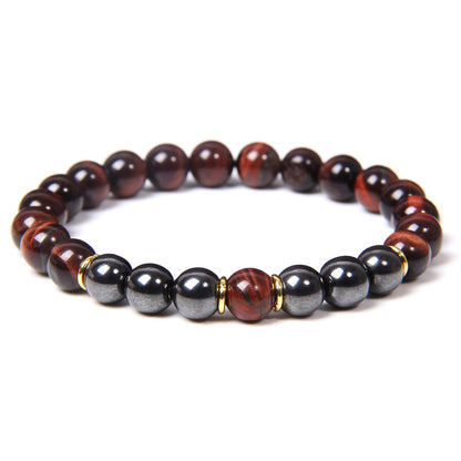 Black gallstone and tiger eye energy bracelet for men—bold style and balanced strength.