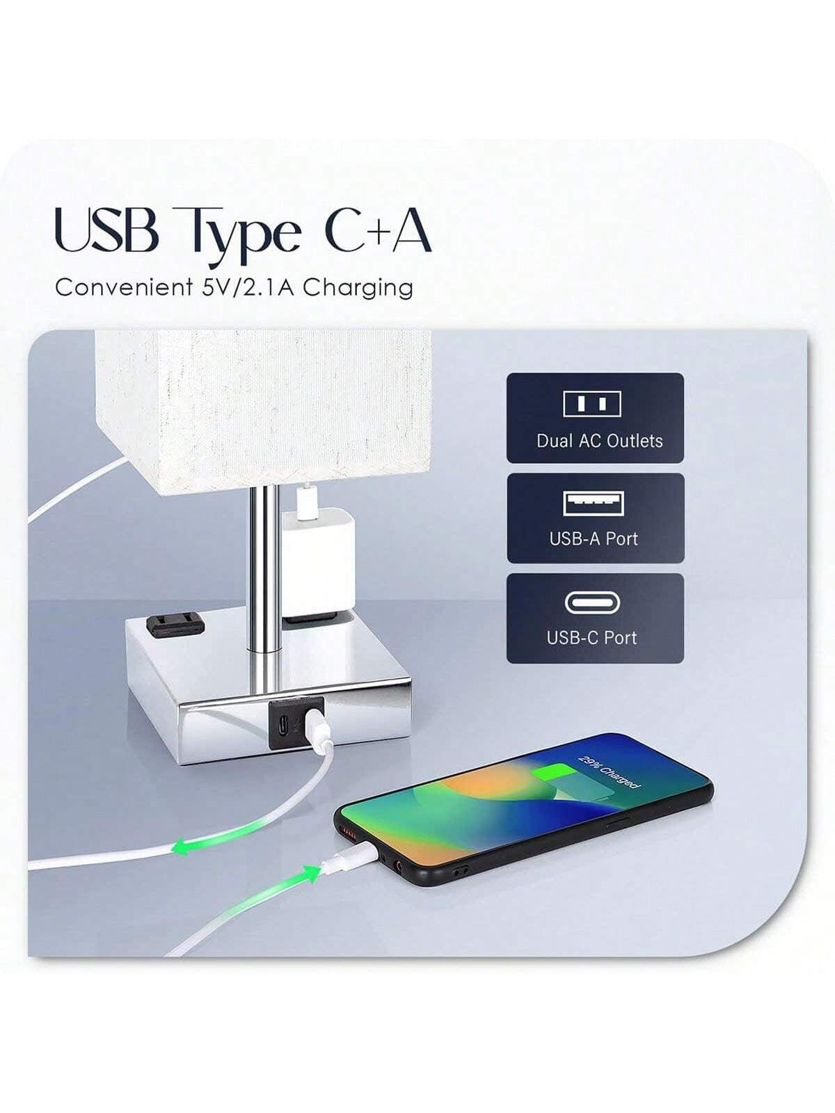 Sleek Touch Control Bedside Lamp with USB C+A Ports & AC Outlets - 3-Way Dimmable Nightstand Light for Bedroom & Living Room (LED Bulb Included, Chrome Finish)