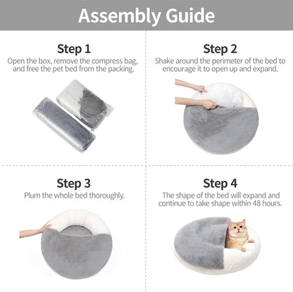 MEWOOFUN Enclosed Cat Bed Cave - Washable Pet Bed With Blanket & Non-Slip Base For Cats & Small Dogs 22'' X 22'', White