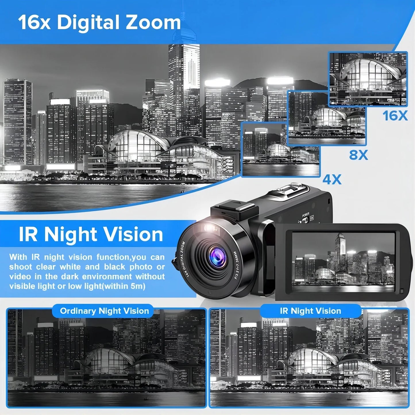 2.7K Video Camera Camcorder for YouTube Vlogging - Digital Camera with IPS Display, 36MP Resolution, and 16X Digital Zoom