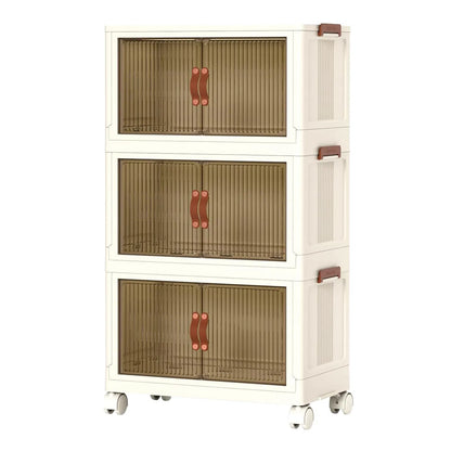 3Pcs Foldable Storage Bins With Lid Front Magnetic Door Collapsible Stackable Closet Organizer Containers With 4Pcs Rotatable Wheels 8Pcs Small Wheels