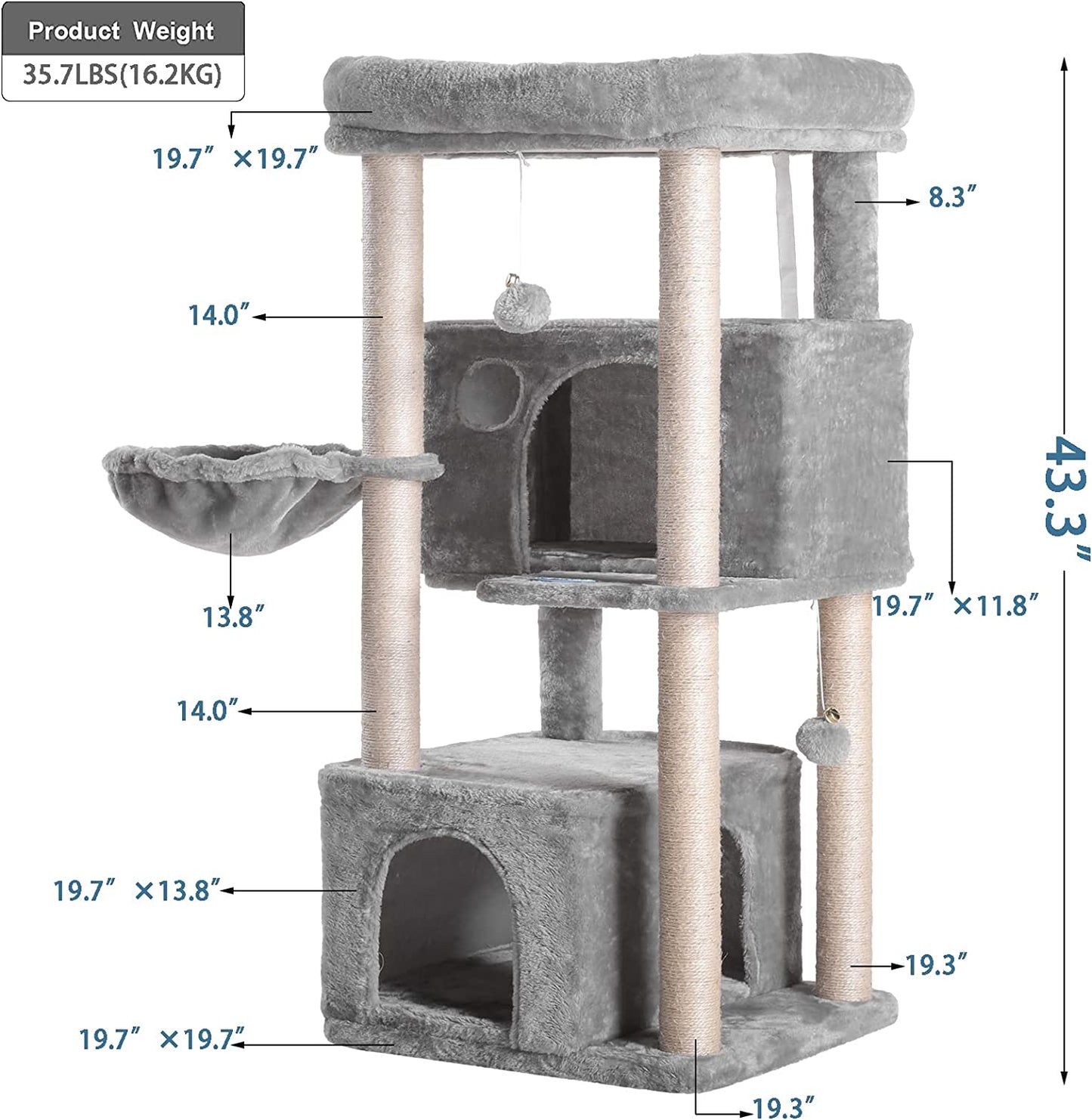 Ultimate Multi-Level Cat Tree Condo - Spacious Tower with Sisal Scratching Posts & Cozy Plush Perches for Large Cats