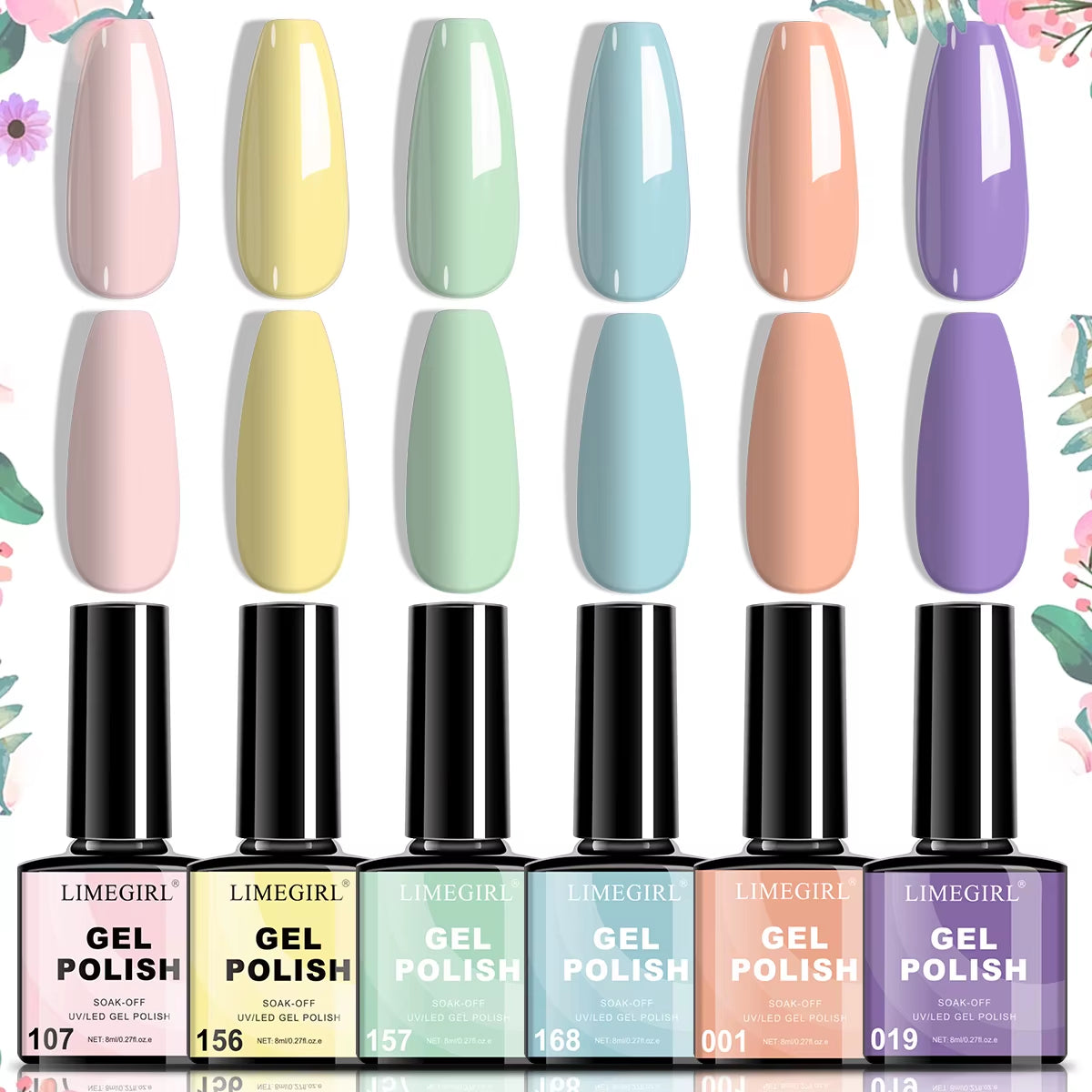 LIMEGIRL Nail Gel Polish Set, Manicure High Gloss Semi Permanent Soak-Off Enamels Kit, Colorful Nail Gel for Nail Art Salon