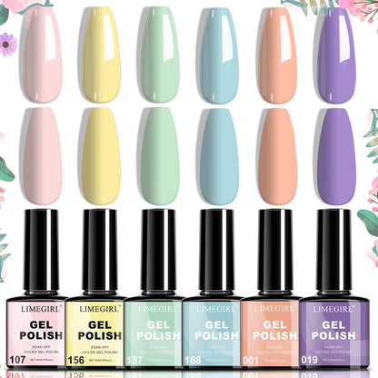 LIMEGIRL Nail Gel Polish Set, Manicure High Gloss Semi Permanent Soak-Off Enamels Kit, Colorful Nail Gel for Nail Art Salon