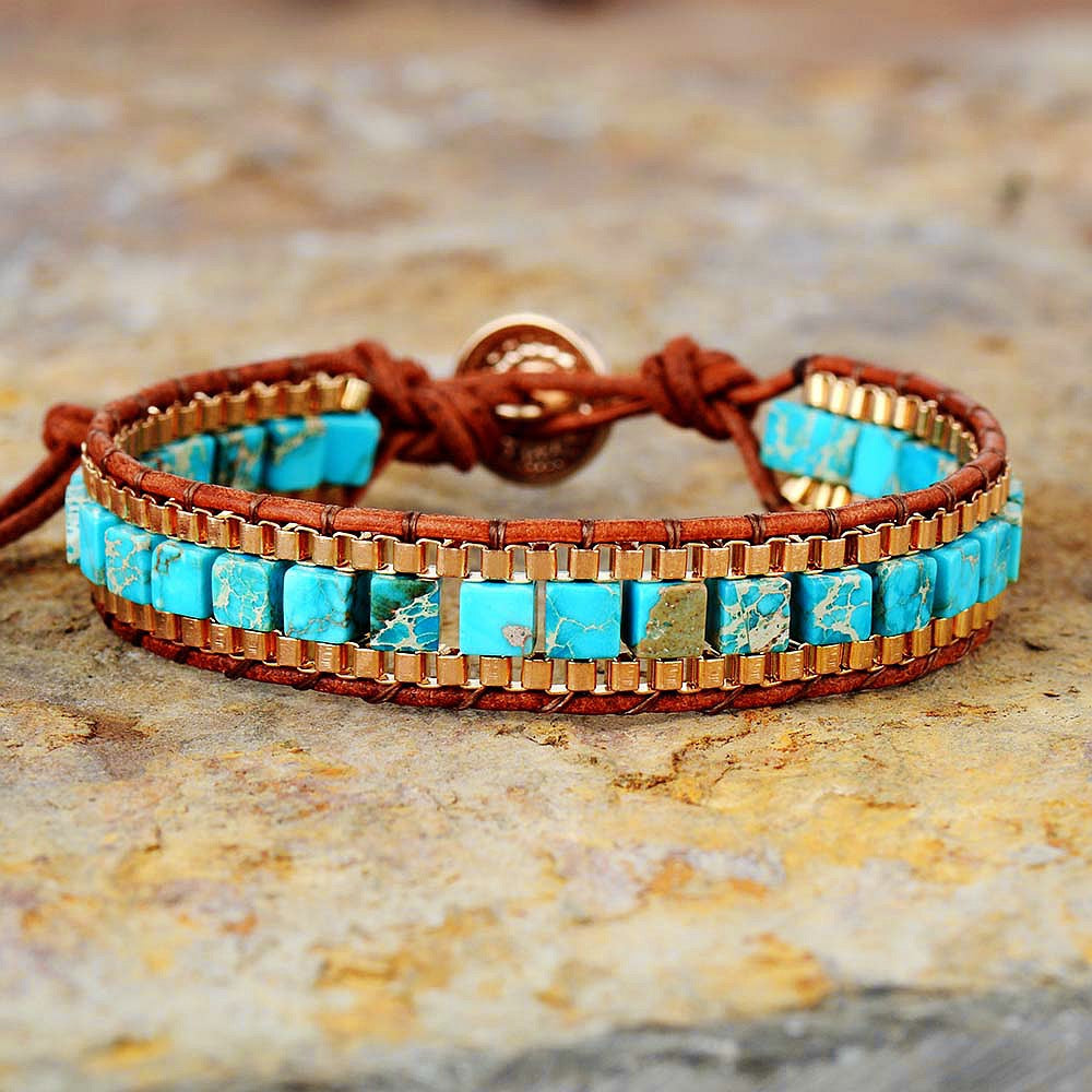 Fashion Imperial Stone Hand-Woven Leather Bracelet blends rich leather, striking imperial stone, and artisan weaving for a timeless boho statement.