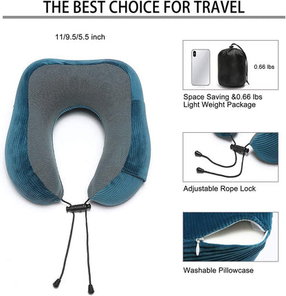 Ultimate Memory Foam Neck Pillow - 360-Degree Head Support for Travel & Home - Lightweight & Comfortable with Storage Bag - Perfect for Airplane, Car, Train, and Bus (Blue)