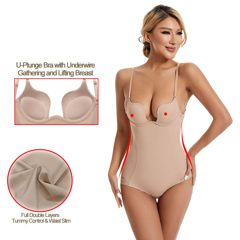 Tight Suspender Jumpsuits Backless U-shaped Bra Shapewear Adjustable Breast Support Tummy Corset Womens Clothing