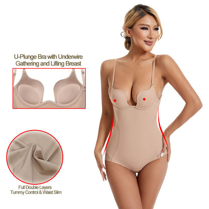Tight Suspender Jumpsuits Backless U-shaped Bra Shapewear Adjustable Breast Support Tummy Corset Womens Clothing