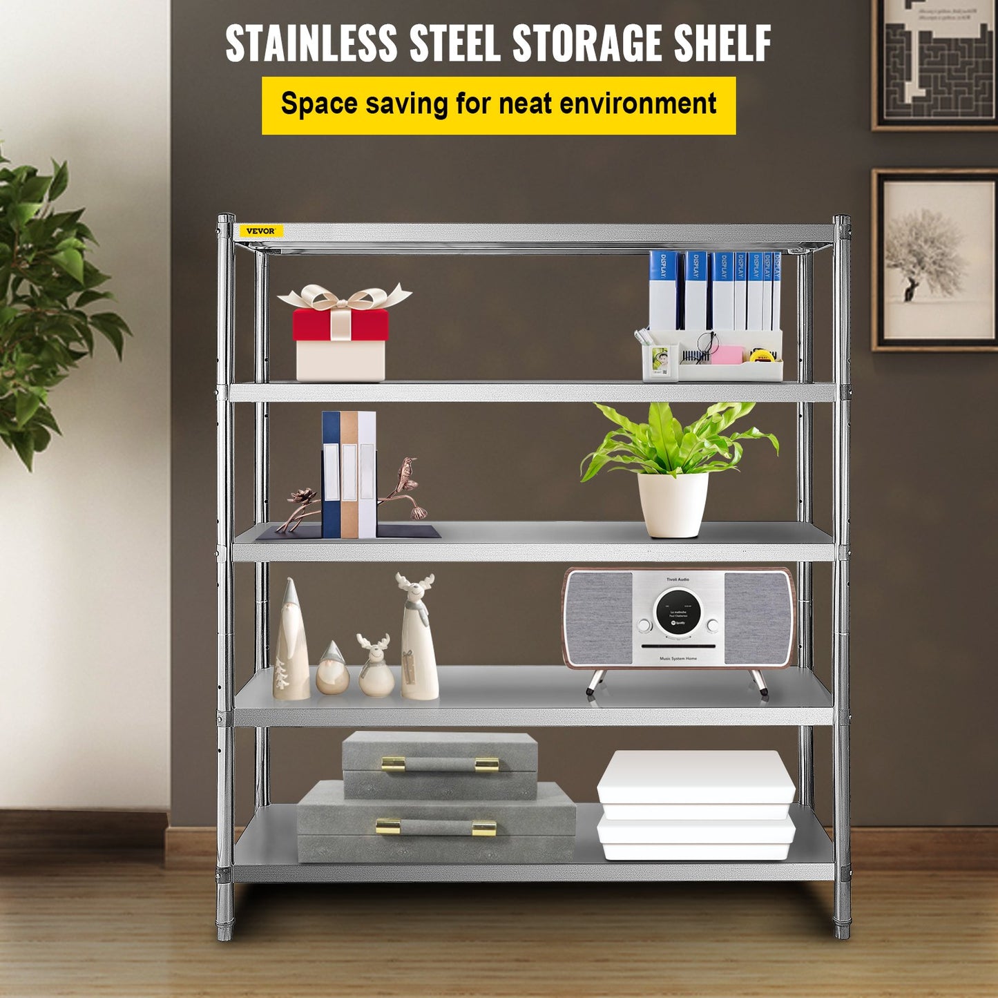 Stainless Steel Shelving 60x18.5 Inch 5 Tier Adjustable Shelf Storage Unit Stainless Steel Heavy Duty Shelving For Kitchen Commercial Office Garage Storage 330lb Per Shelf