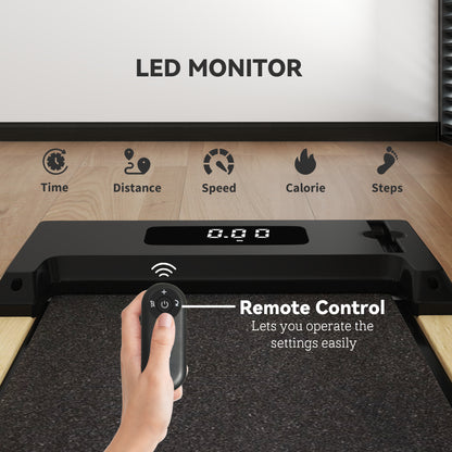 2.5HP Walking Pad, Wood Under Desk Treadmill with Remote Control, Transport Wheels and LED Display for Home Gym Office