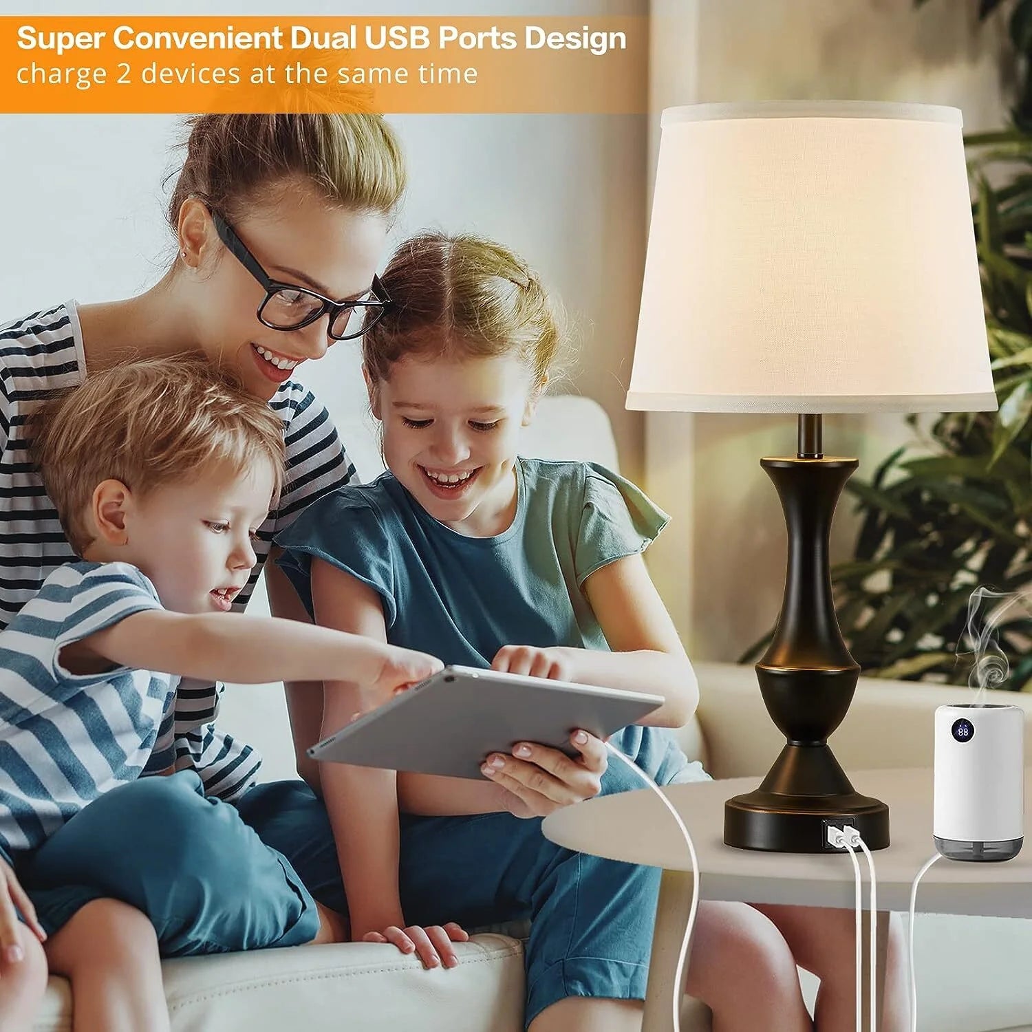 Elegant Set of 2 3-Way Dimmable Linen Fabric Lamps for Living Room & Bedroom Nightstands