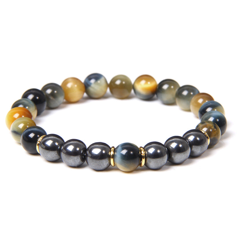 Black gallstone and tiger eye energy bracelet for men—bold style and balanced strength.