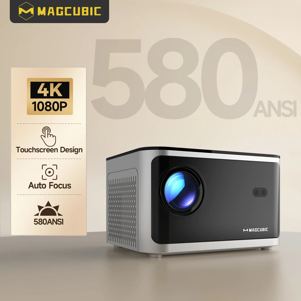 Experience the Future of Home Cinema with the Auto Focus Smart Projector - 4K, Android 11, 580 ANSI, WiFi 6 & BT 5.0!